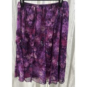 Dressbarn Womens Purple Flounce Skirt Dark Floral Romantic Y2K Fairy Sheer 14/16
